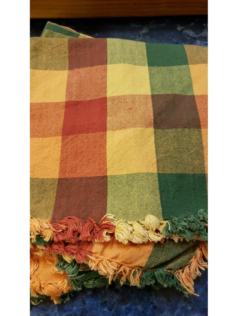 Fall Plaid Napkins Fringe Edges Set of 6 Cotton 16x16 Thanksgiving Orange Green